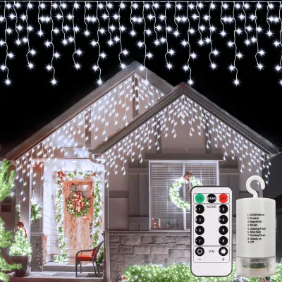 Eisregen-Lichterkette 6 m, 300 LED, kaltweiß, batteriebetrieben, IP54
