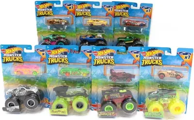 Obrázok produktu pre MATTEL Hot Wheels Monster Truck 1:64 vozidlo + auto 2-pack GRH81