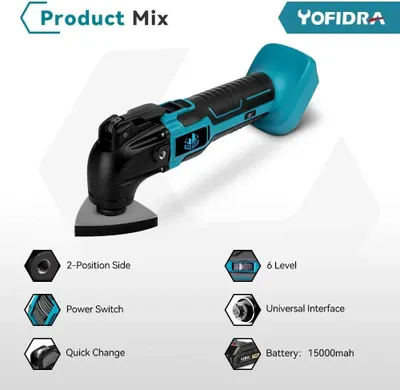 Immagine prodotto di Multitool - Oscillante - Senza fili 18–20 V 600 W - 6000–20000 OPM - Angolo di rotazione 4° - Cambio rapido 3 s - Set da 22 pezzi - Senza batteria - Braun