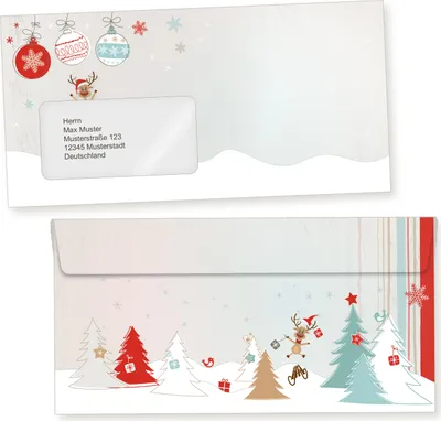 Produktbild von Joulujuhla 250 Stück Weihnachtsbriefumschläge Din lang mit Fenster Briefumschläge Weihnachten mit Fensterumschlag