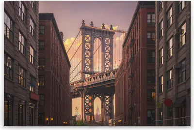 Produktbild von Leinwandbild Amerika 60 x 90 cm - Wandbild New York Braun Orange - Keilrahmen Brooklyn Bridge Wohnzimmerdeko Wanddeko Wandgemälde