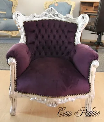 Produktbild von Casa Padrino Barock Kinder Sessel Lila/Silber - Kinderthron Thron Tron - Barock Stil Möbel