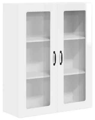 Image de Armoire murale en verre vidaXL PORTO, blanc brillant, 80 x 31 x 100 cm