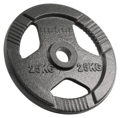Image de Disque de poids - disque de musculation - disque d'haltères - poids en fonte - 25 kg - diamètre du trou : 51 mm - 3 poignées