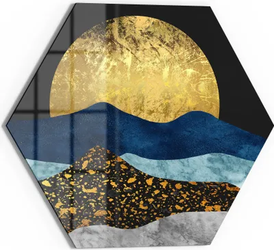 Produktbild von DEQORI Glasbild Echtglas 40x35 cm 'Goldene Mondnacht' Wandbild Bild modern Deko