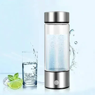 Produktbild von Wasserstoff-Wasserflasche - Mobiler H2-Generator & Ionisator - Alkalisch, Titan, 420 ml, Antioxidativ, Elektrisch, Direkt Trinken - Hellgrau/Silber