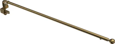 A single brass-colored curtain rod with a mounting bracket and a ball finial.