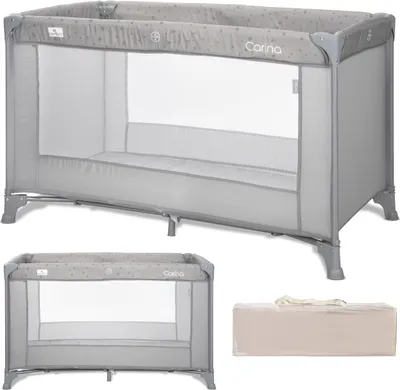 Obrázek produktu pro Lorelli Carina cestovní postýlka 1 úroveň 120x60 – skládací, matrace & taška, síťované boky, boční vstup na zip