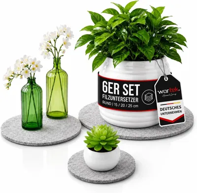 Produktbild von Filzuntersetzer für Vasen, Blumen und Glas – Set mit 6 Stück – Größen: 15 cm, 20 cm, 25 cm