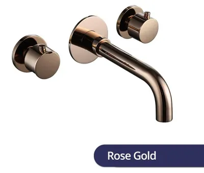 Produktbild von Waschtischarmatur - Wandmontage 1098RG - Massive bleifreie Messingarmatur - Keramikkartusche - Zweigriffmischer für Warm- und Kaltwasser - Ausladung 210 mm - Gebürstetes Roségold