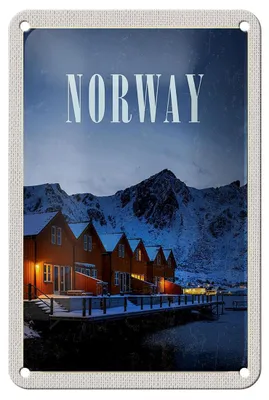 Produktbild von Blechschild Reise 12x18cm Norwegen Winter Schnee Urlaubsort Schild