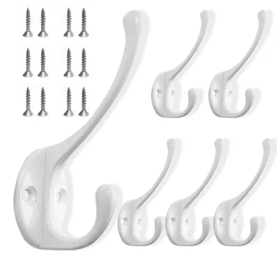 Garderobenhaken-Set 6er, weiß, heavy duty, 9,5 cm, mit Schrauben