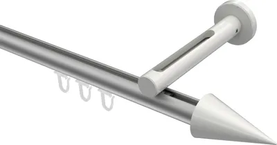 Produktbild von Interdeco Innenlaufstange / Gardinenstange mit Innenlauf Silbergrau / Weiß, Typ Siteno Savio (Kegel), 20 mm Ø 1-läufig, 200 cm