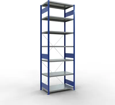 Produktbild von Schulte Fachbodenregal MULTIplus250 Stecksystem | Grundregal | HxBxT 300x100x60cm | 7 Ebenen | Fachlast 250kg | Enzianblau/Verzinkt