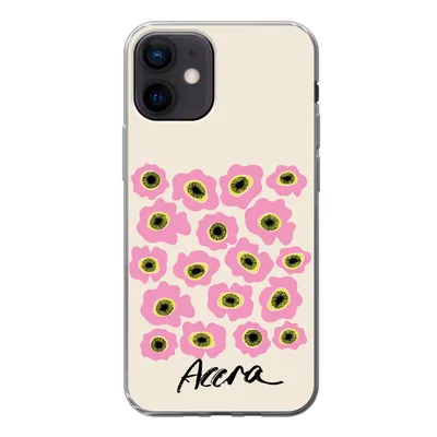 Produktbild von MuchoWow® Handyhülle Schutzhülle Hülle für iPhone 12 Blumen - Rosa - Ghana Silikon Softcase Handy Hülle - Schutzhülle