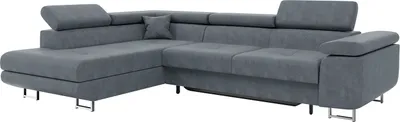 Produktbild von MEBLINI Schlafcouch mit Bettkasten - Ecksofa mit Schlaffunktion - Sofa mit Relaxfunktion und Kopfstützen - Couch L-Form - Eckcouch - Wohnlandschaft - CARL - 272x202x63cm Links - Grau Samt