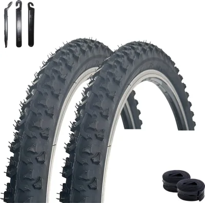 Zdjęcie produktu dla 2 x opony rowerowe Kenda K-831 26" MTB, czarne 50-559 (26 x 1,95) + 2 pasujące dętki DV wraz z 3 łyżkami do opon