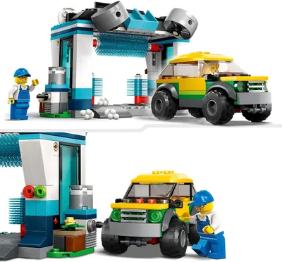 Zdjęcie produktu dla LEGO 60362 City Myjnia samochodowa, zabawka dla dzieci w wieku od 6 lat, dziewczynek i chłopców, zestaw z obrotowymi szczotkami, samochodzikiem i 2 minifigurkami, doskonały pomysł na prezent