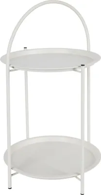 Produktbild von Klappbarer Beistelltisch aus Metall, weiß, 40x40x66 cm, mit 2 Ablagen und schwarzem Gestell