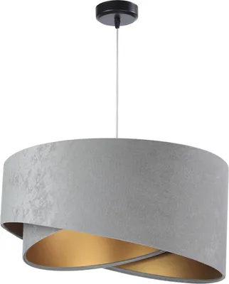 Produktbild von Moderne Pendelleuchte Stoff Schirm in Velours Optik Grau Gold Ø50cm Schlafzimmer Wohnzimmer Esstisch Lampe