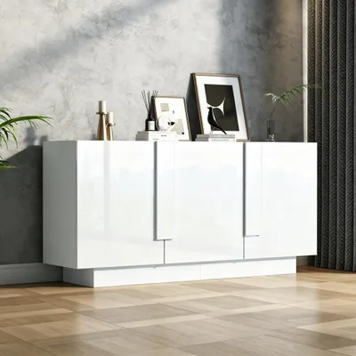 Produktbild von okwish Sideboard 3-türiges Design Aufbewahrungsschrank Wohnzimmerschrank mit 6 Ablagefächern Breiter Schrank viel Stauraum Weiß