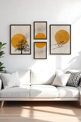 Produktbild von Wallity, Dekoratives Gerahmtes MDF Gemälde (4 Teile), 30 x 40 cm (2 Stück) & 50 x 70 cm (2 Stück) | 100% MDF (3 mm) & 100% Massivholzrahmen (2 cm) | Stilvolle Wanddekoration für jedes Zuhause.