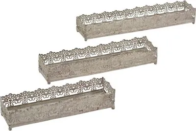 Produktbild von Langes dekoratives Tablett aus Metall, längliche Platte im Antik-Look
