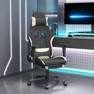 Obrázek produktu pro The Living Store Herní židle s podnožkou černá a krémová látka