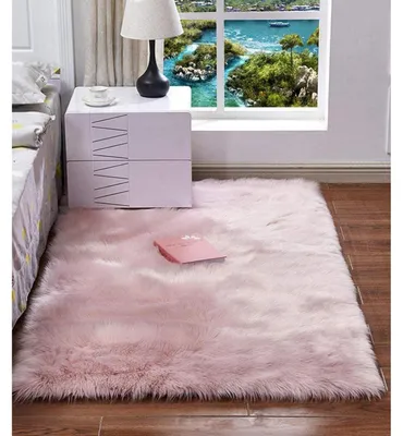 Image de Tapis en Fourrure artificielle, couleur rose, dimensions 120x160 cm, lavable