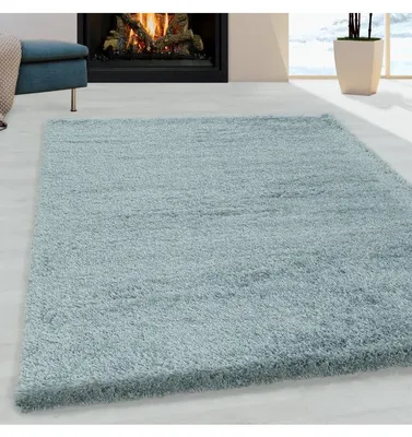 Produktbild von TapisTrend Zotteliger Teppich Blau 80x150 cm Einfacher, hochfloriger mit langem 30 mm Flor, weich und flauschig für Wohn- und Schlafzimmer