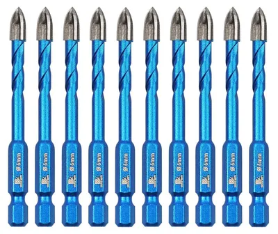 Obrázek produktu pro Sada vrtáků na dlaždice, 10 kusů, vrtáky z karbidu pro keramiku, dlaždice, kámen, mramor, dřevo, průměr 6 mm