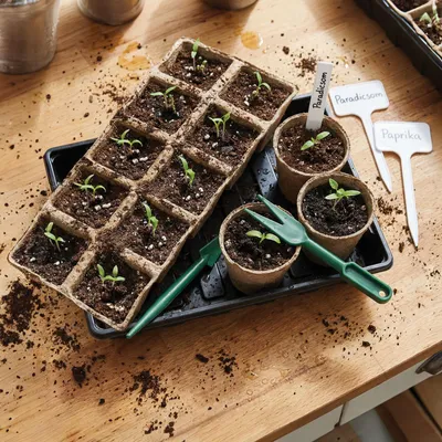 Image de Kit de culture de 66 pièces – Plateau de semis avec pots et étiquettes – Kit de démarrage pour graines, légumes et herbes aromatiques – Pots de culture biodégradables [11989], Image générée par une IA