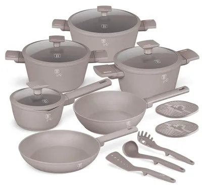 Obrázok produktu pre Sada hrncov a panvíc 15 kusov, nepriľnavé Taupe Collection Berlinger Haus BH 8111