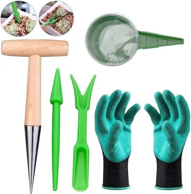 Image de Bois de jardinage, kit de jardinage 5 pièces, mini-outils de jardinage, avec semoir, bac à fleurs et gants