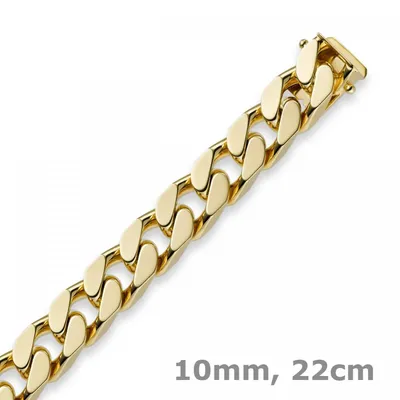 Produktbild von 10mm Armband Panzerarmband 750 Gold Gelbgold massiv 4-seitig diamantiert 22cm
