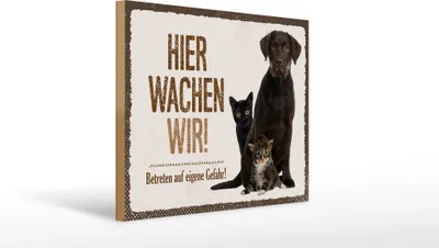 Produktbild von Holzschild Hinweis Hier wachen unsere Hunde, 40x30 cm, Holzschilder Tiere Achtung