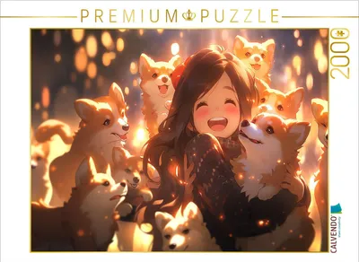 Produktbild von CALVENDO Puzzle Manga Illustration - Mädchen mit Hunde Welpen | 2000 Teile Lege-Größe 90x67cm Foto-Puzzle für glückliche Stunden