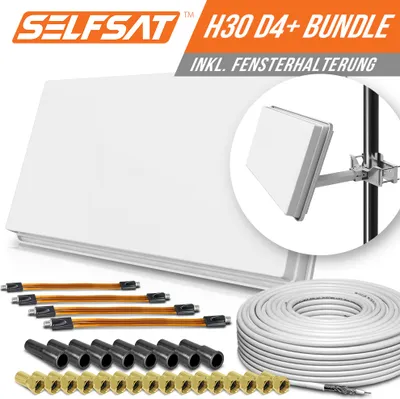 Produktbild von Selfsat H30D4+ 4 TV Teilnehmer SAT Flachantenne FLAT + profi Fensterdurchführung + Kabel FULL HD 4K