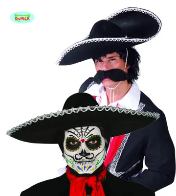Obrázok produktu pre Sombrero klobúk čierny Halloween mexický KW 55 cm pre mužov