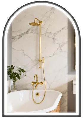 Productafbeelding van LED-badkamerspiegel 60 x 90 cm met verlichting, voor- en achterverlichting, geheugenfunctie, aanraakschakelaar, zwart
