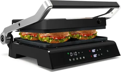 Produktbild von GOPLUS 2000W Kontaktgrill, Panini Pressgrill mit 5 Grill-Programme, 0-4H Timer, Sandwichmaker, elektrischer Tischgrill 180° aufklappbar