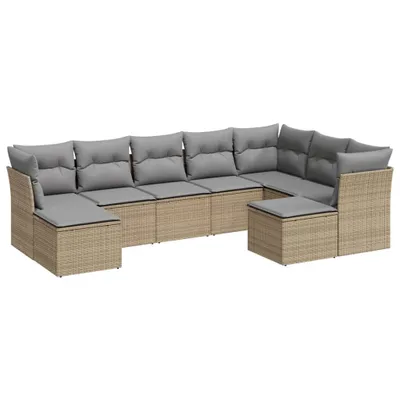 Produktbild von Modulares Garten-Sofa-Set 9-tlg., Poly Rattan Beige, mit Stauraum, wasserabweisende Kissen Hellgrau, UV-beständig