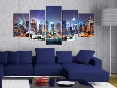 Produktbild von Akustikbild New York 200x100 cm Bilder Akustikschaum Hochleistungsschallabsorber Schallschutz Leinwand 5 tlg Wandbild Raumakustik Schalldämmung 9020099