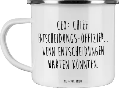 Produktbild von Mr. & Mrs. Panda Emaille Tasse Spruch CEO Entscheidungen - Weiß - Geschenk, Berufsliebe, Geschenke mit Herz, Entscheidungsfindung, Humor, Pott, Geschäftsstrategie, Beruf