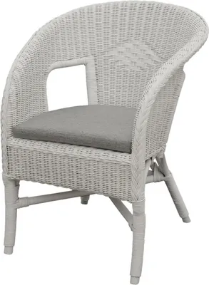 Produktbild von KRINES HOME Rattan-Sessel / Stapelsessel Bella in der Farbe Weiss mit Polster, aus Natur-Rattan
