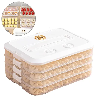Produktbild von Vorratsdosen, 4-lagiger Frischhaltedosen mit Deckel, Keksbehälter, luftdicht, Teigtaschen-Aufbewahrungsbox, stapelbarer Snackbehälter, Zeitrekorder