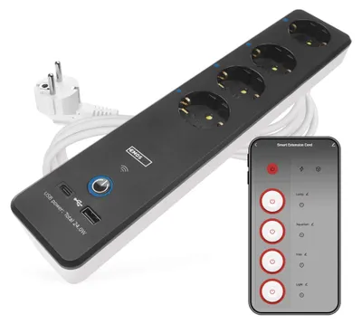 GoSmart Steckdosenleiste + Schalter - 2 m, 4 Steckdosen, USB, weiss-schwarz, PVC, 1,5 mm2