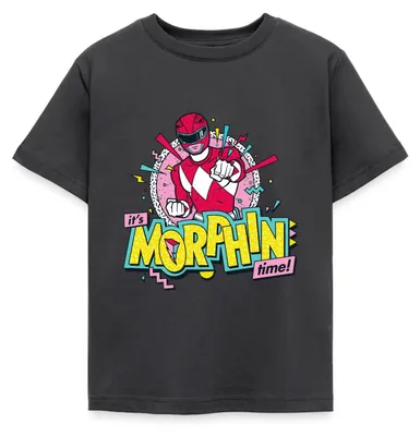 Produktbild von Spreadshirt Power Rangers It's Morphin Time Kinder T-Shirt, 122/128 (7-8 Jahre), Dunkelgrau