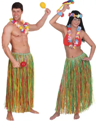 Produktbild von O39911 rot-grün-gelb Damen Hawaii Bastrock Hawaii Kostüm