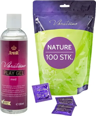 Produktbild von VIBRATISSIMO Kondome Nature 100er Pack & Gleitgel Set | Extra Feucht | Dünne Wandstärke & Naturfarben | Gefühlsecht Hauchzart | Verhütung | B=53 mm